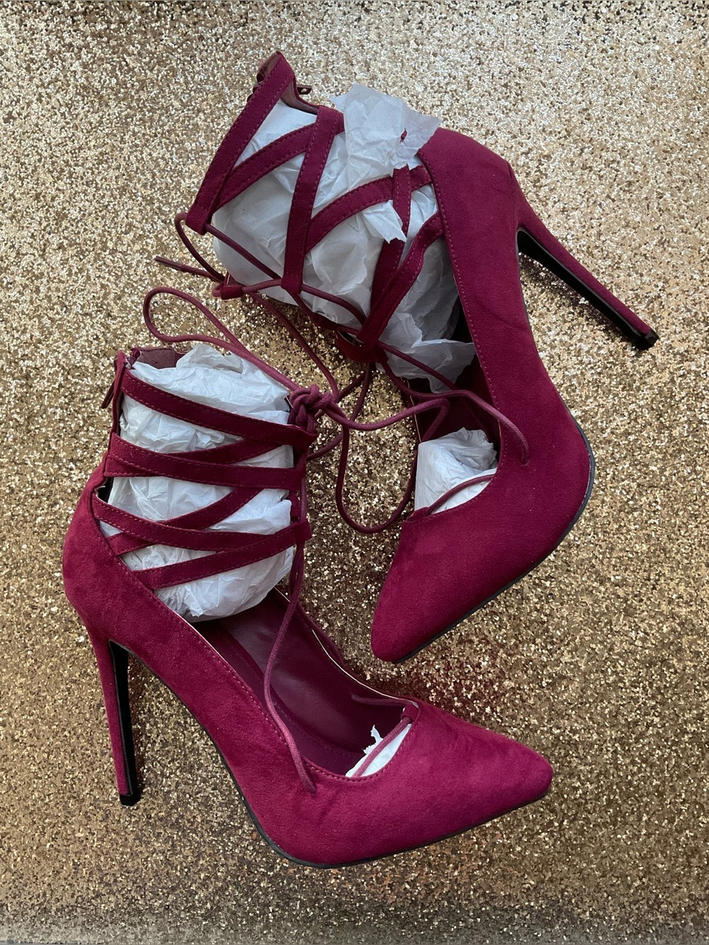 Charlotte Russe Burgundy Lace-Up Pointed Toe Stiletto Heels